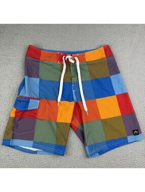 RUSTY Vintage Colorblock Board Shorts Men's 32x9 Drawstring Pockets